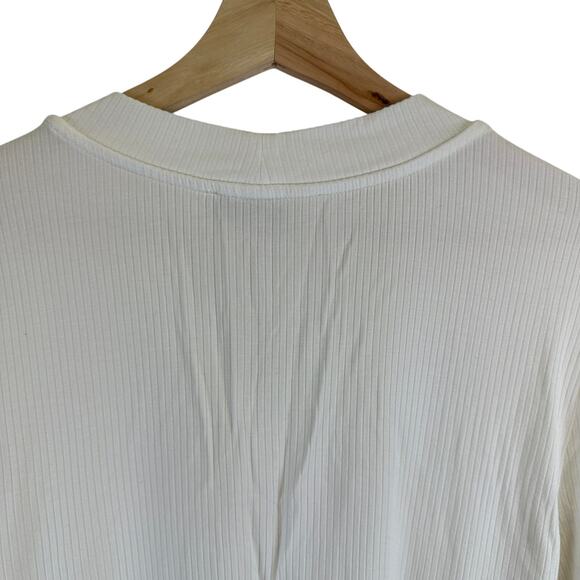Loft White Button V Neck Long Sleeve Ribbon Casual Shirt Womens Size Large - Picture 9 of 14